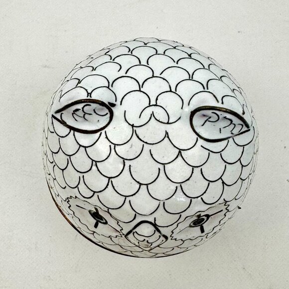 Pottery Barn White Owl Decorative Trinket Box Blue Enamel Interior Metal Cloison - Picture 8 of 9